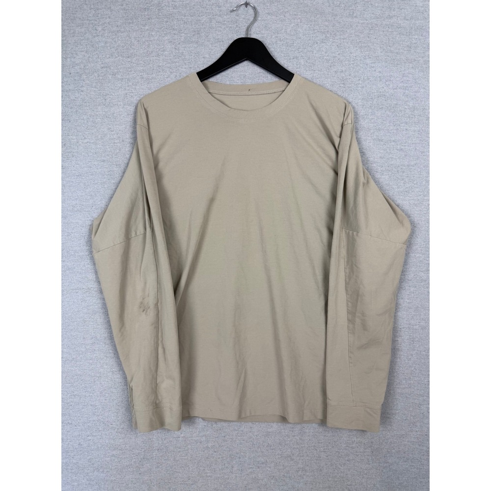 Lululemon Mens Long Sleeve Crew Neck‎ Shirt Tan Khaki Large Logo